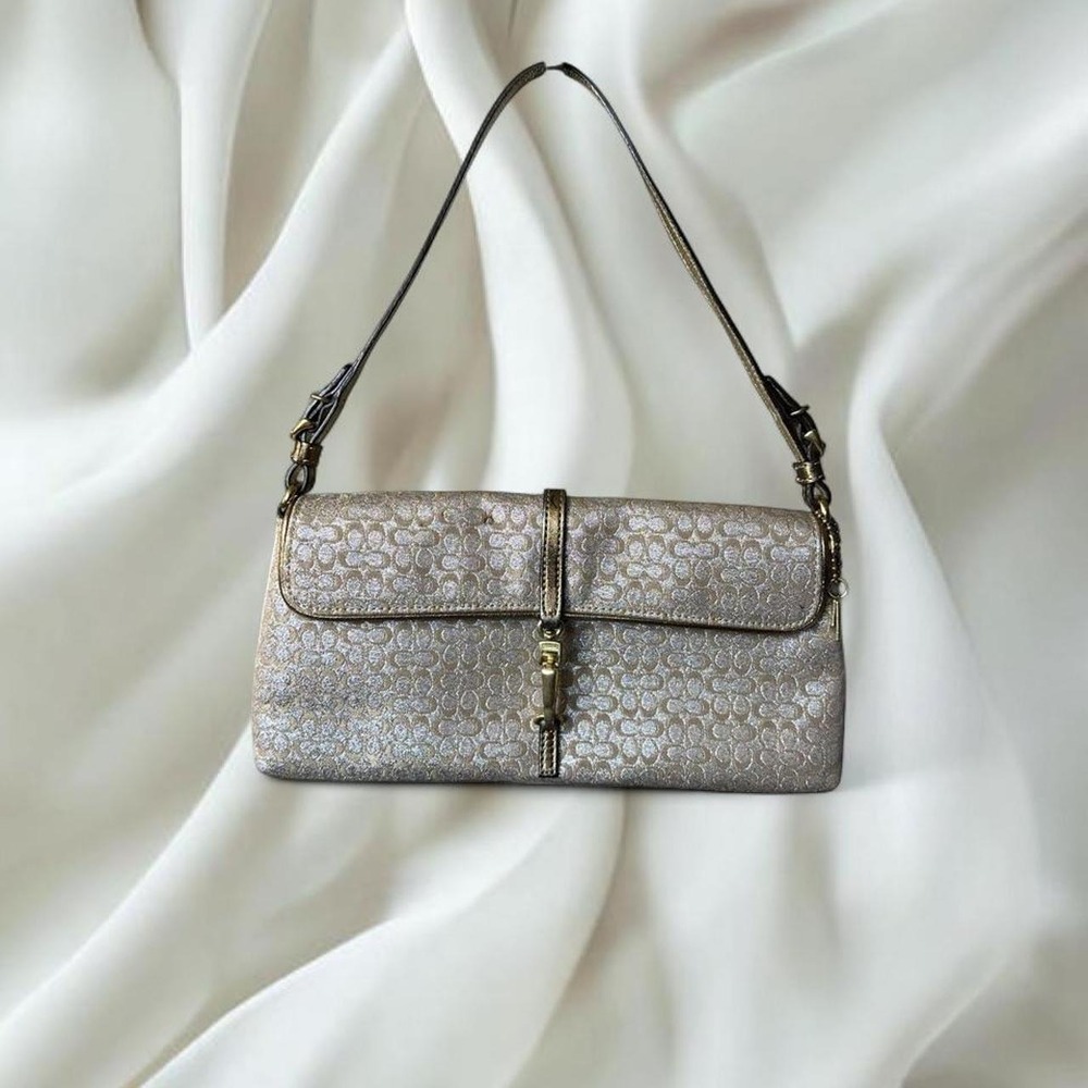 Coach Hampton Shimmer Optic Signature shoulder bag metallic gold monogram canvas - Picture 1 of 6